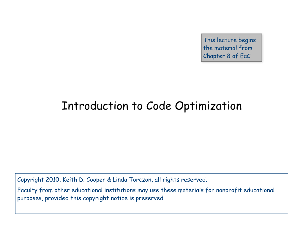 Introduction to Code Optimization