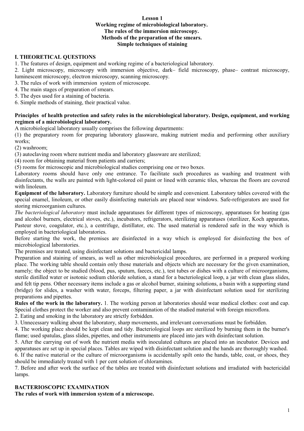 Working Regime of Microbiological Laboratory