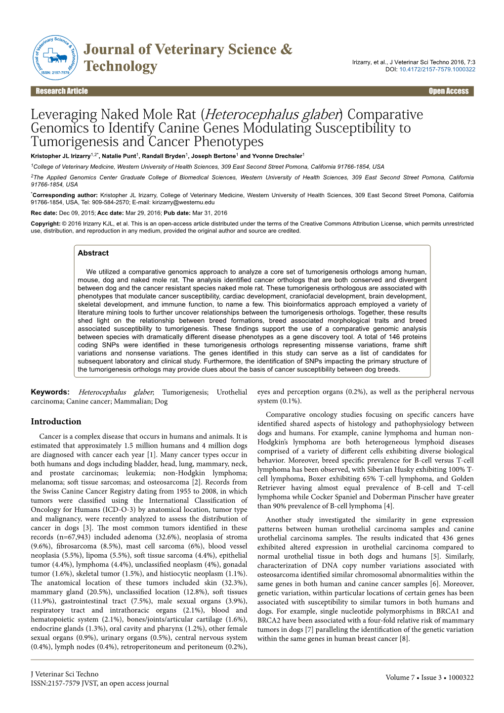 (Heterocephalus Glaber) Comparative Genomics to Identify Canine Genes