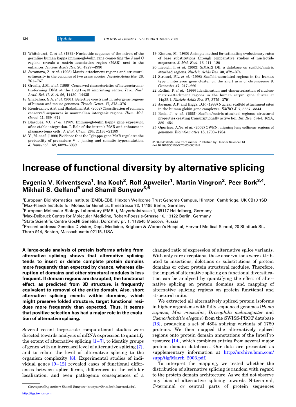 Increase of Functional Diversity by Alternative Splicing