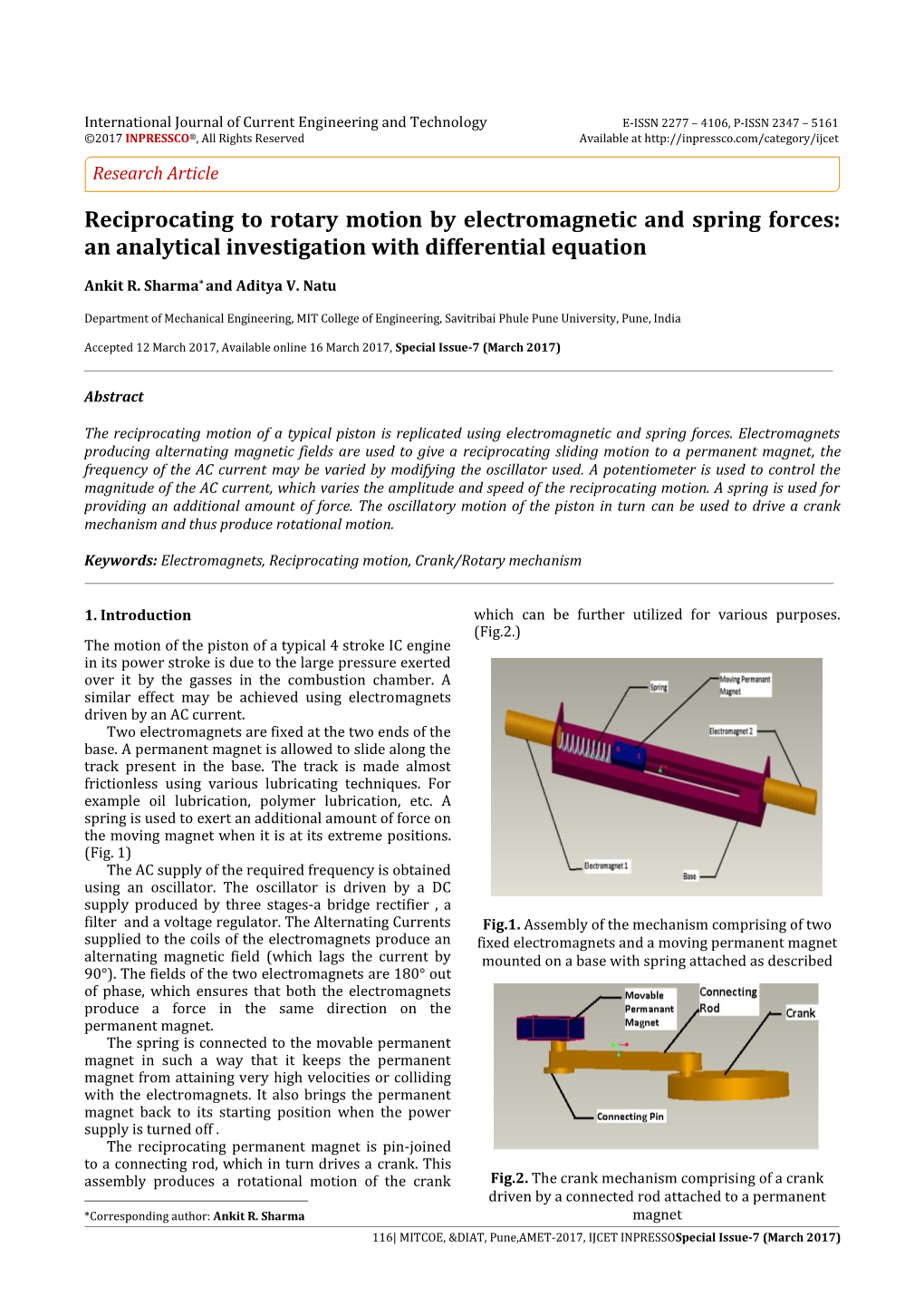 Reciprocating to Rotary Motion by Electromagnetic and Spring Forces: an Analytical Investigation with Differential Equation