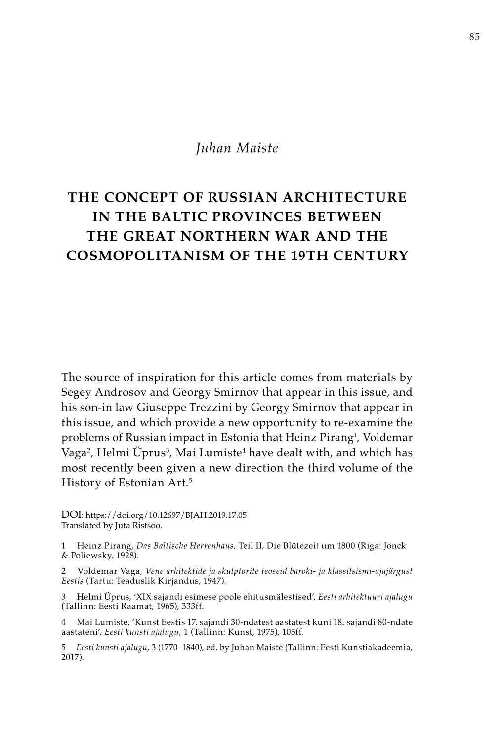 Juhan Maiste the Concept of Russian Architecture in the Baltic Provinces 87