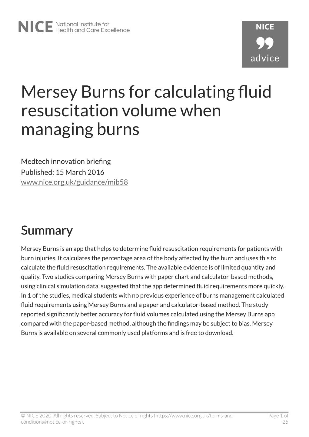 Mersey Burns for Calculating Fluid Resuscitation Volume When Managing Burns