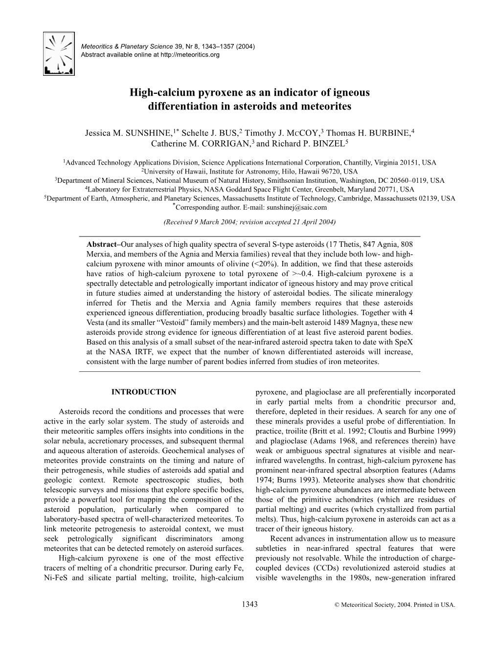 High-Calcium Pyroxene As an Indicator of Igneous Differentiation in Asteroids and Meteorites