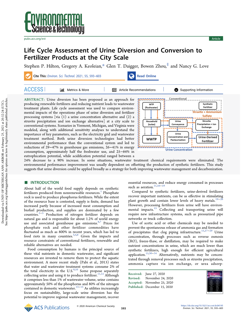 Life Cycle Assessment of Urine Diversion and Conversion to Fertilizer Products at the City Scale ∥ Stephen P