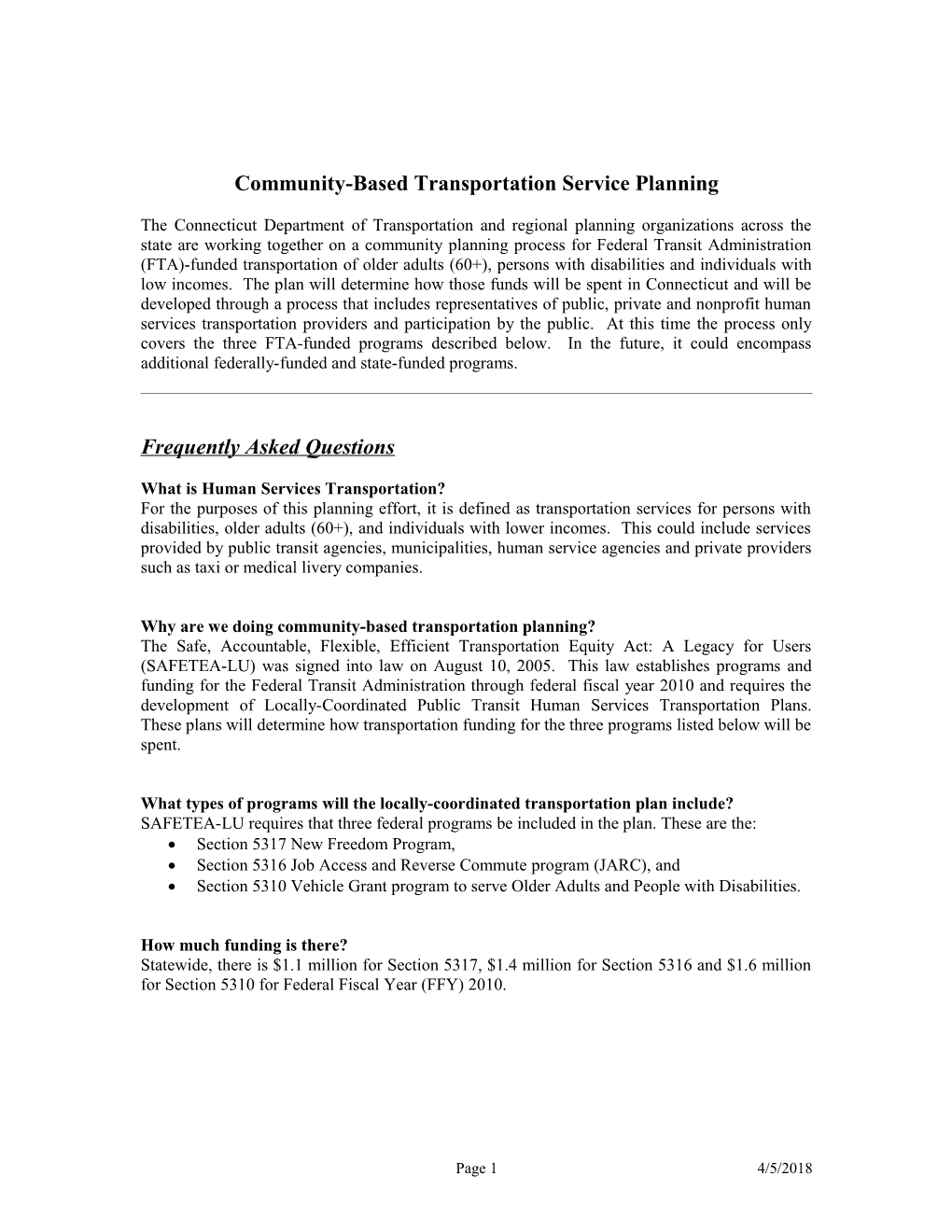 Locally Coordinated Public Transit Human Service Agency Transportation Plan