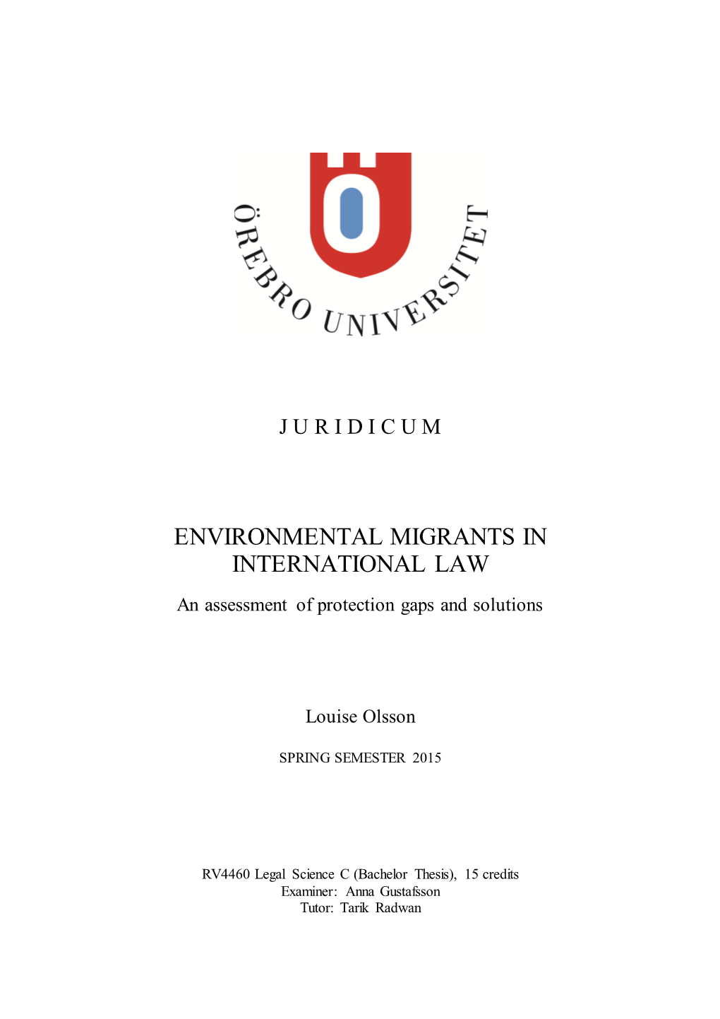 ENVIRONMENTAL MIGRANTS in INTERNATIONAL LAW an Assessment of Protection Gaps and Solutions