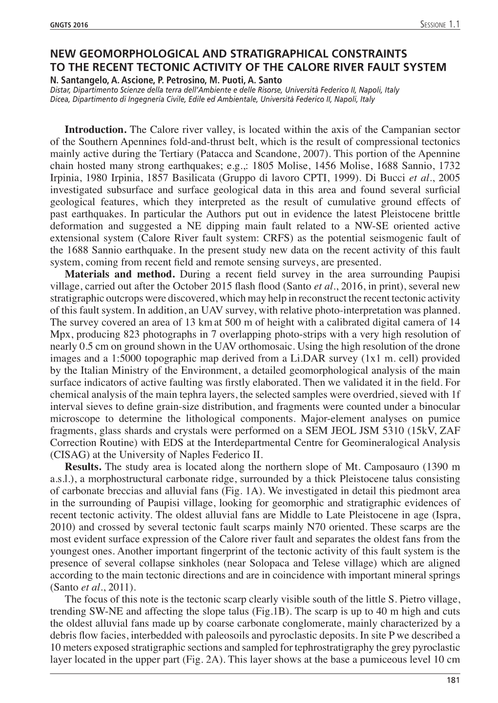 New Geomorphological and Stratigraphical Constraints to the Recent Tectonic Activity of the Calore River Fault System N