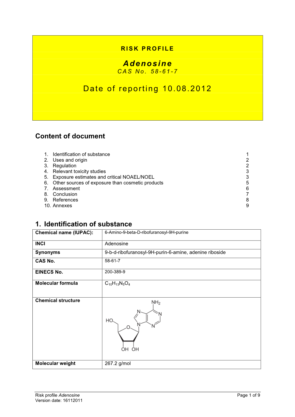Risk Profile Adenosine