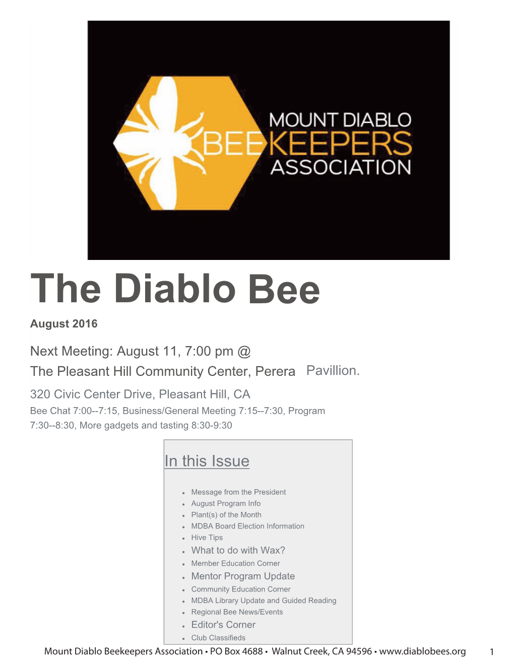 The Diablo Bee August 2016