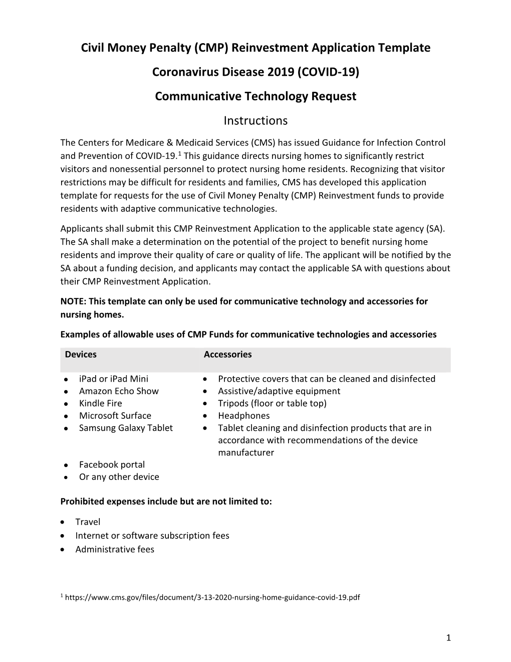 CMP) Reinvestment Application Template Coronavirus Disease 2019 (COVID-19