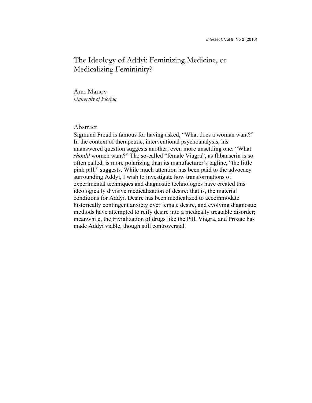 The Ideology of Addyi: Feminizing Medicine, Or Medicalizing Femininity?