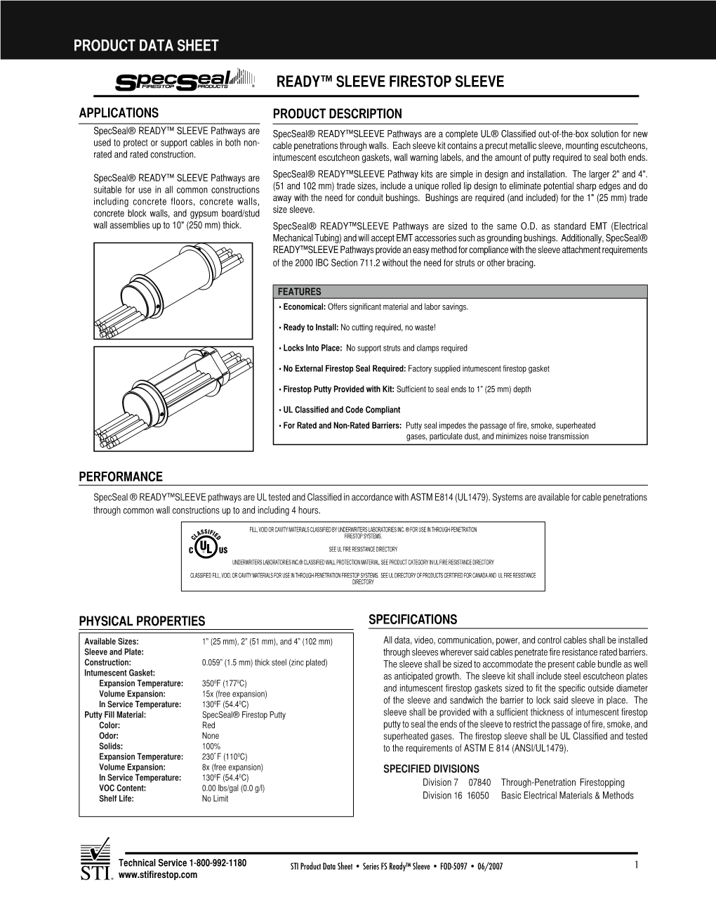 Specseal® READY™ SLEEVE FIRESTOP SLEEVE