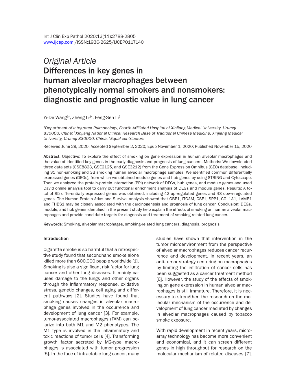 Original Article Differences in Key Genes in Human Alveolar