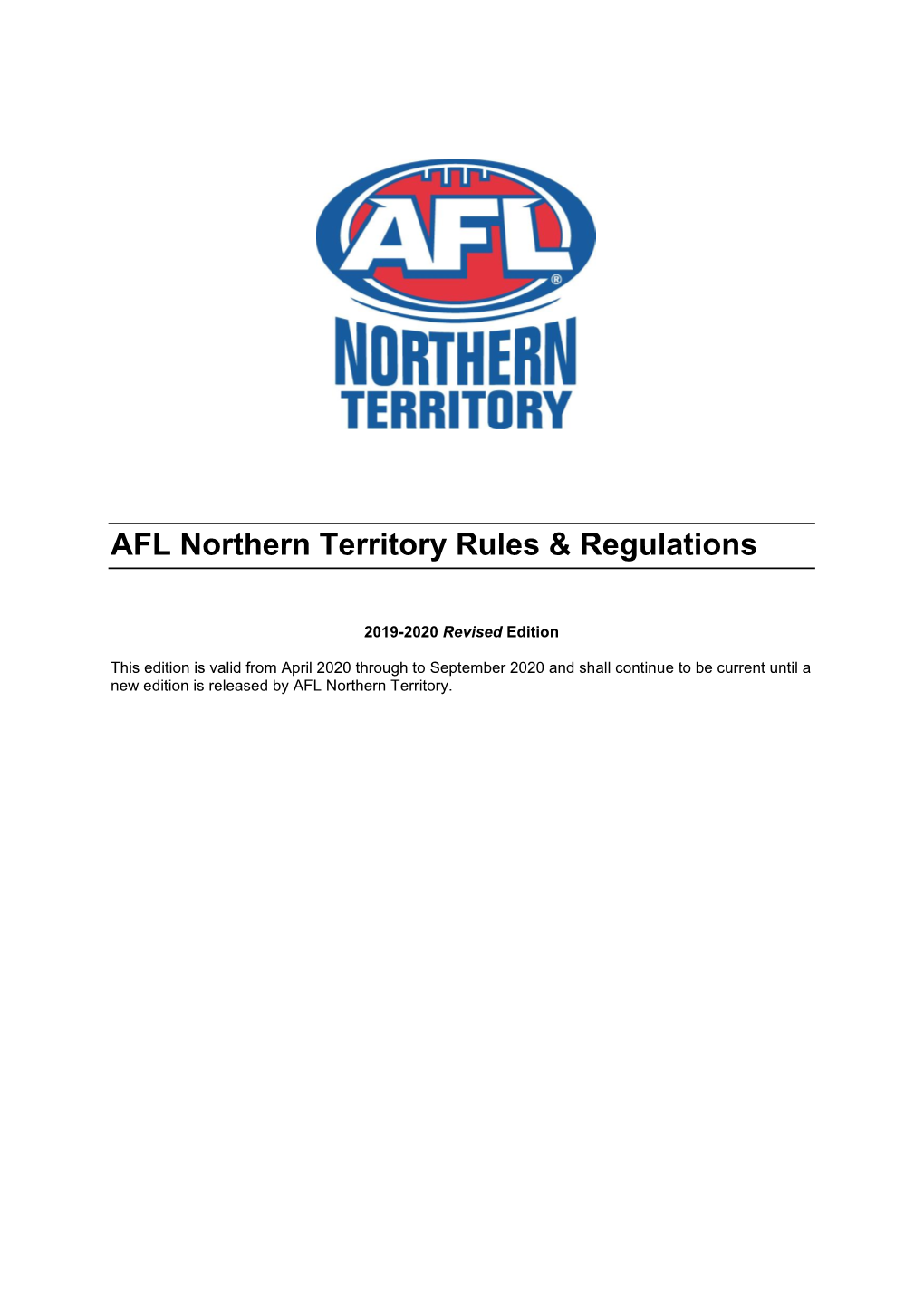 AFL Northern Territory Rules & Regulations