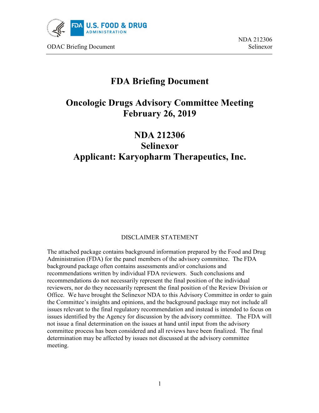 FDA Briefing Document Oncologic Drugs Advisory Committee Meeting