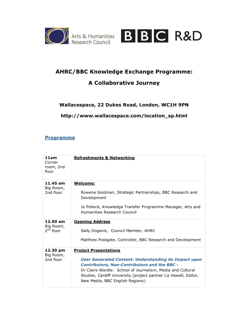 AHRC/BBC Knowledge Exchange Programme: a Collaborative Journey