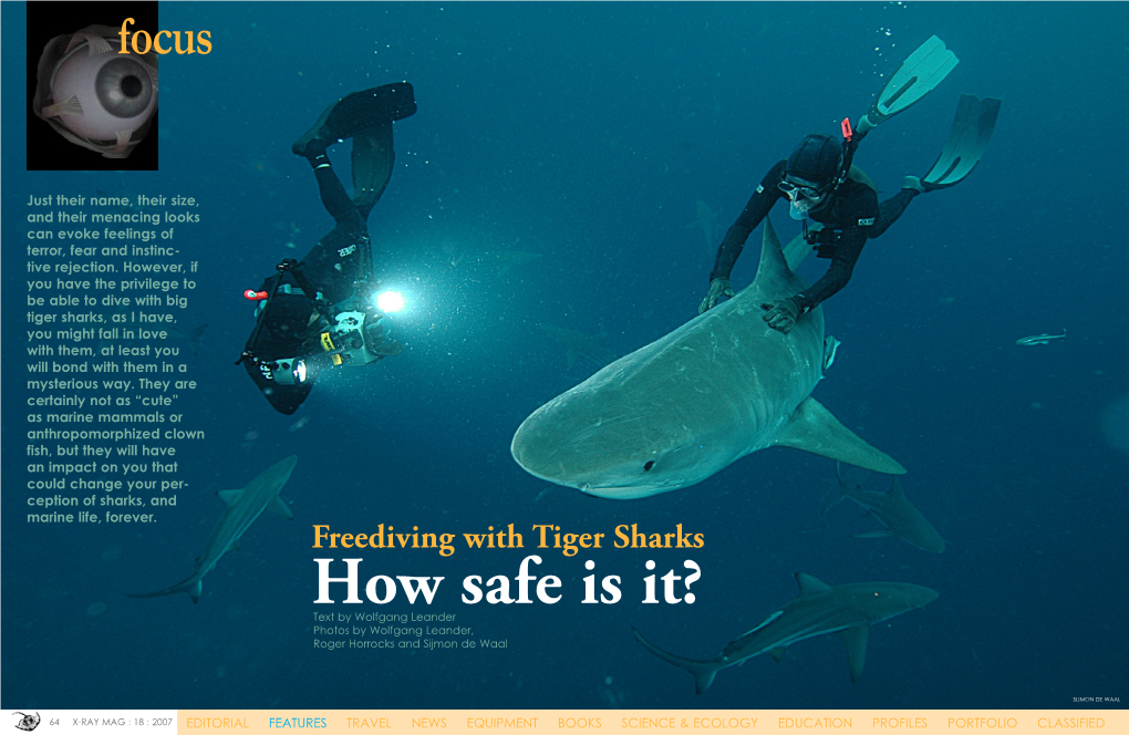 Freediving with Tiger Sharks How Safe Is It? Text by Wolfgang Leander Photos by Wolfgang Leander, Roger Horrocks and Sijmon De Waal