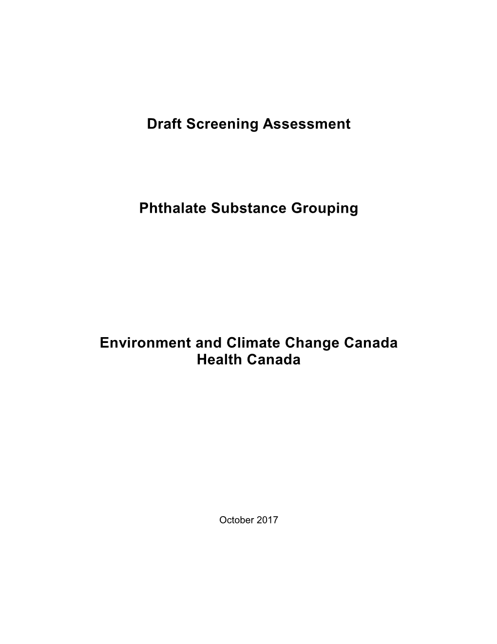 Draft Screening Assessment- Phthalate Substance Grouping