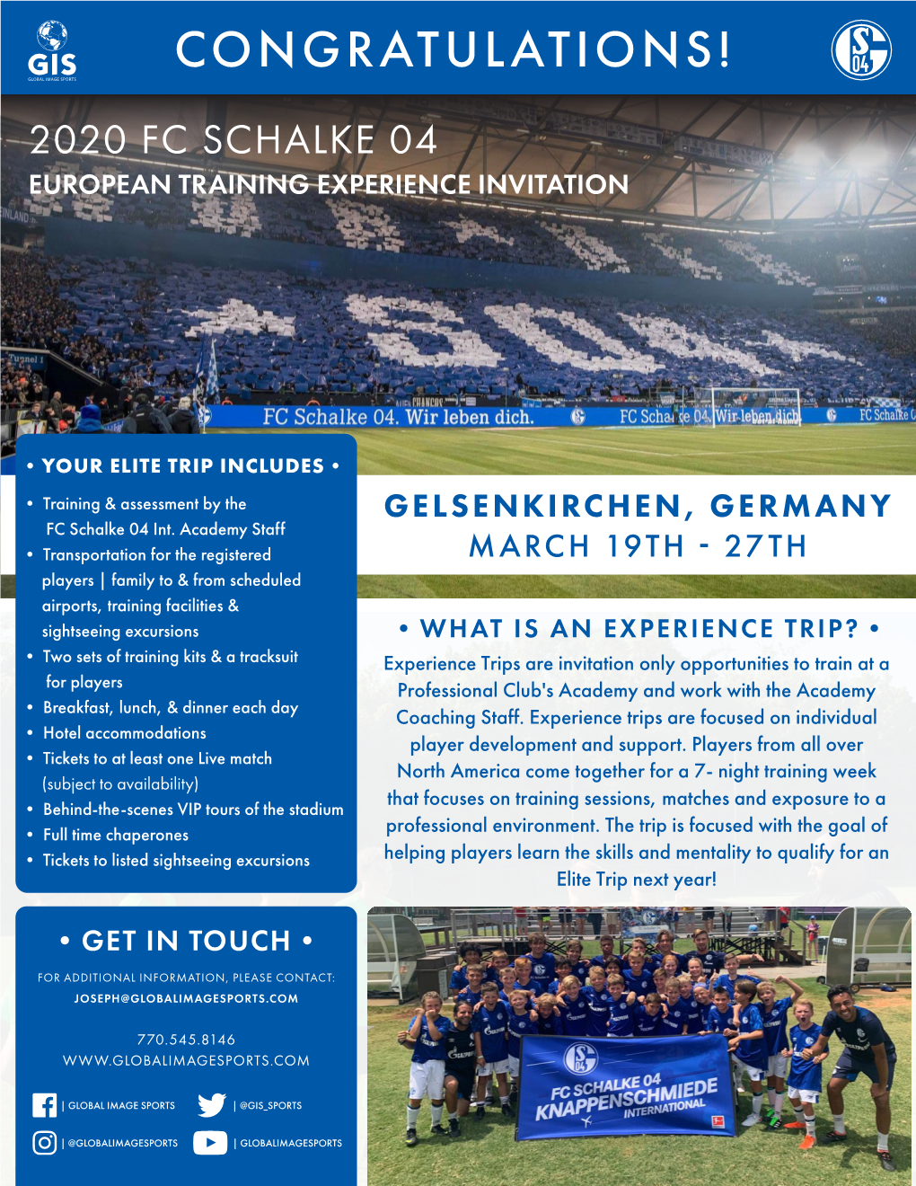 Congratulations! 2020 Fc Schalke 04 European Training Experience Invitation