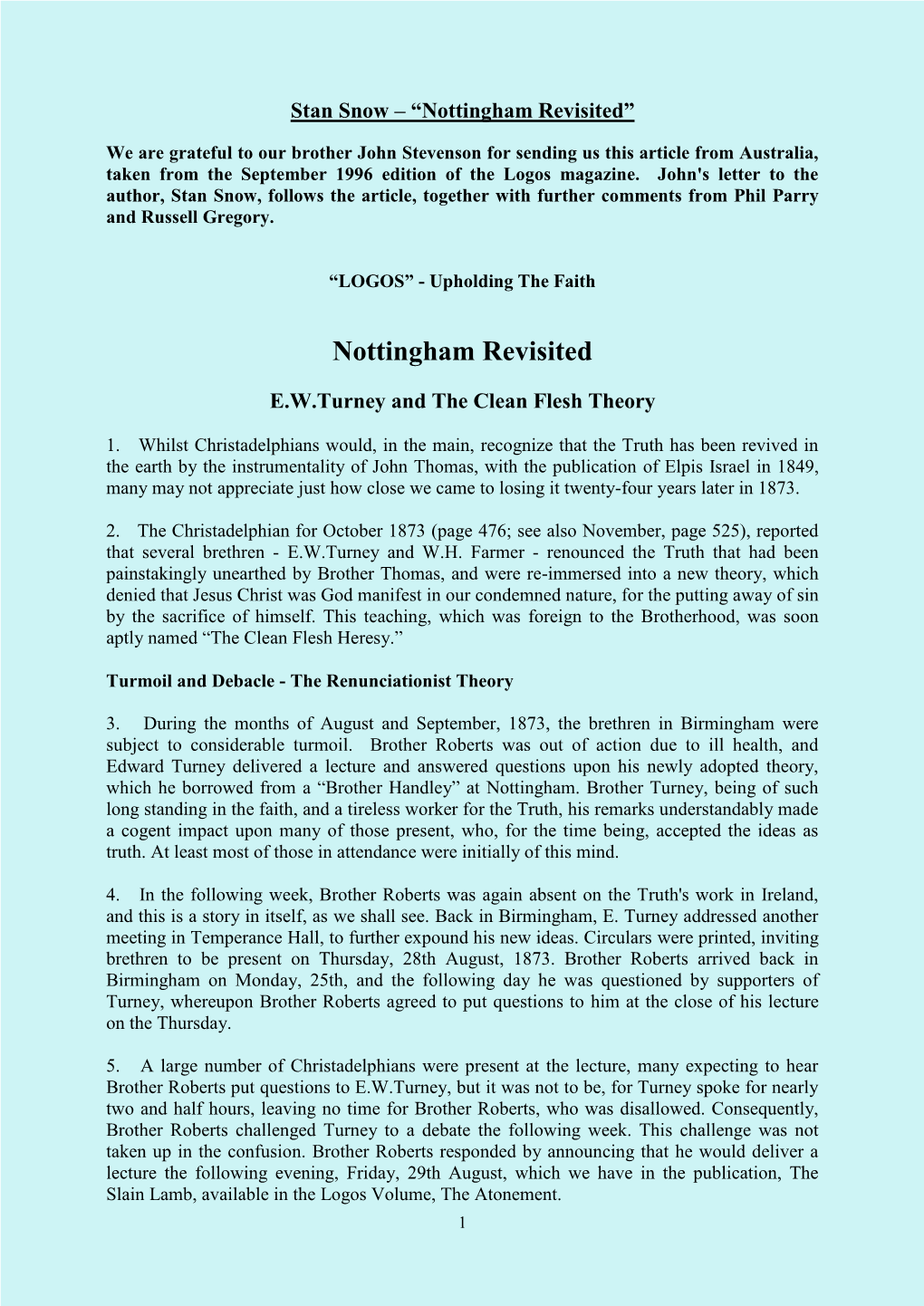 Nottingham Revisited”