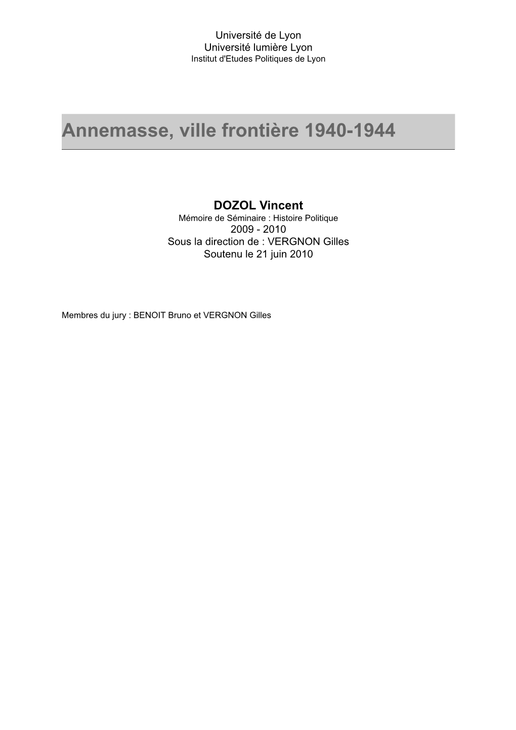 Annemasse, Ville Frontière 1940-1944