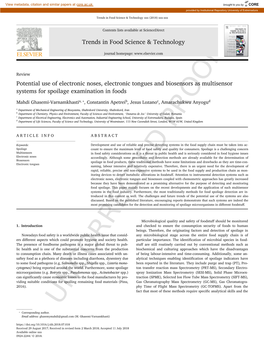 Potential Use of Electronic Noses, Electronic Tongues and Biosensors As Multisensor Systems for Spoilage Examination in Foods