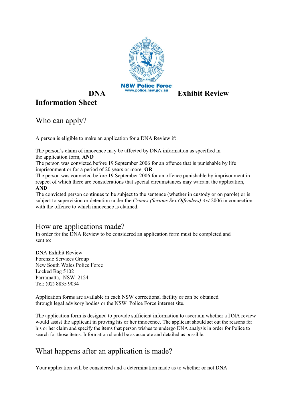 DNA Exhibit Review Information Sheet and Application Form