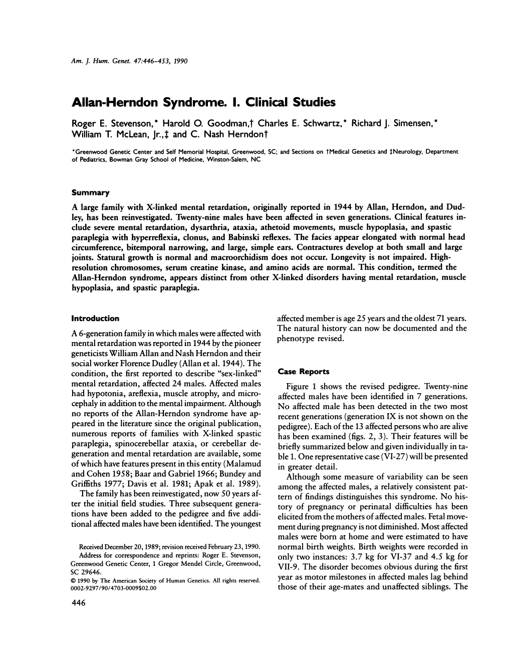 Allan-Herndon Syndrome. 1. Clinical Studies