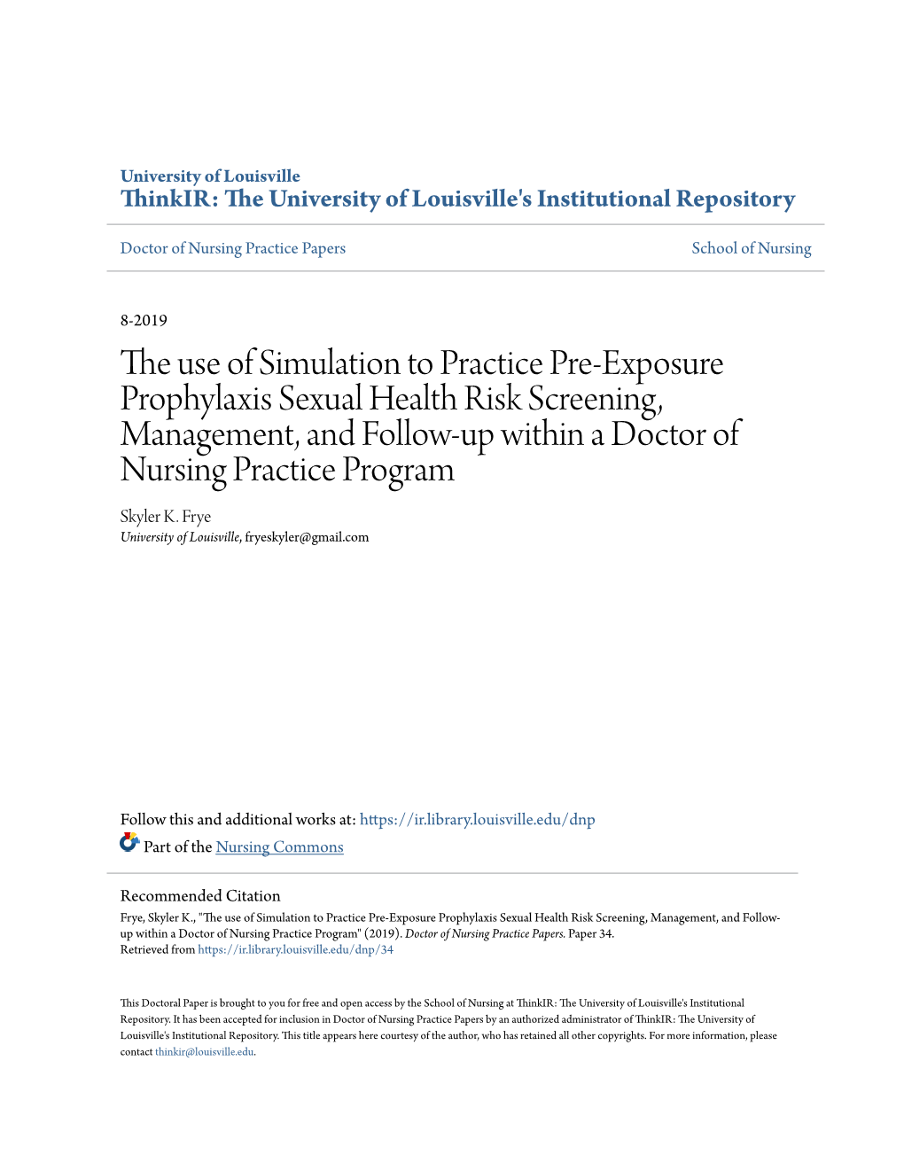 The Use of Simulation to Practice Pre-Exposure Prophylaxis Sexual