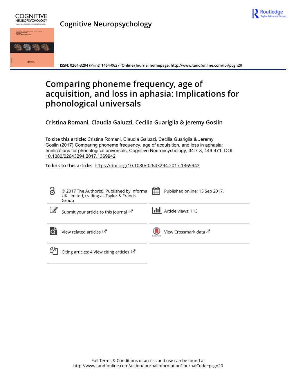 Comparing Phoneme Frequency, Age of Acquisition, and Loss in Aphasia: Implications for Phonological Universals