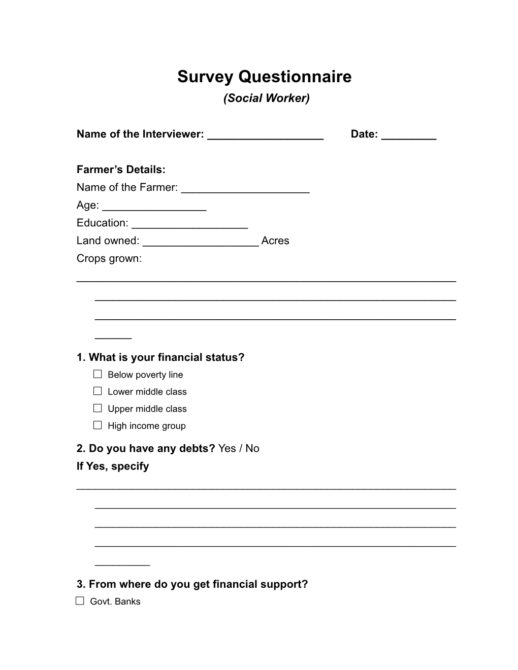 Survey Questionnaire on Agricultural Practices