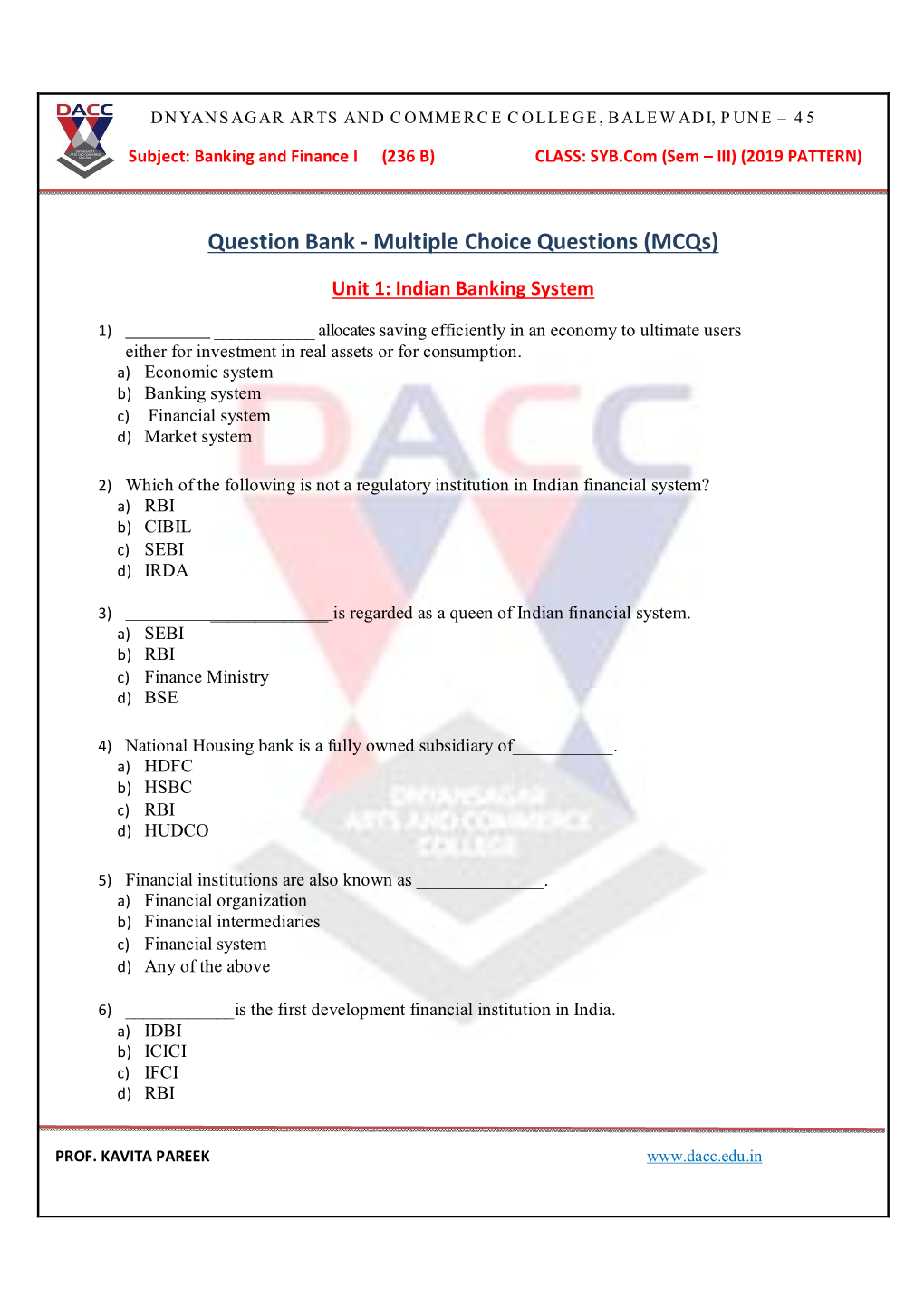 Question Bank - Multiple Choice Questions (Mcqs)