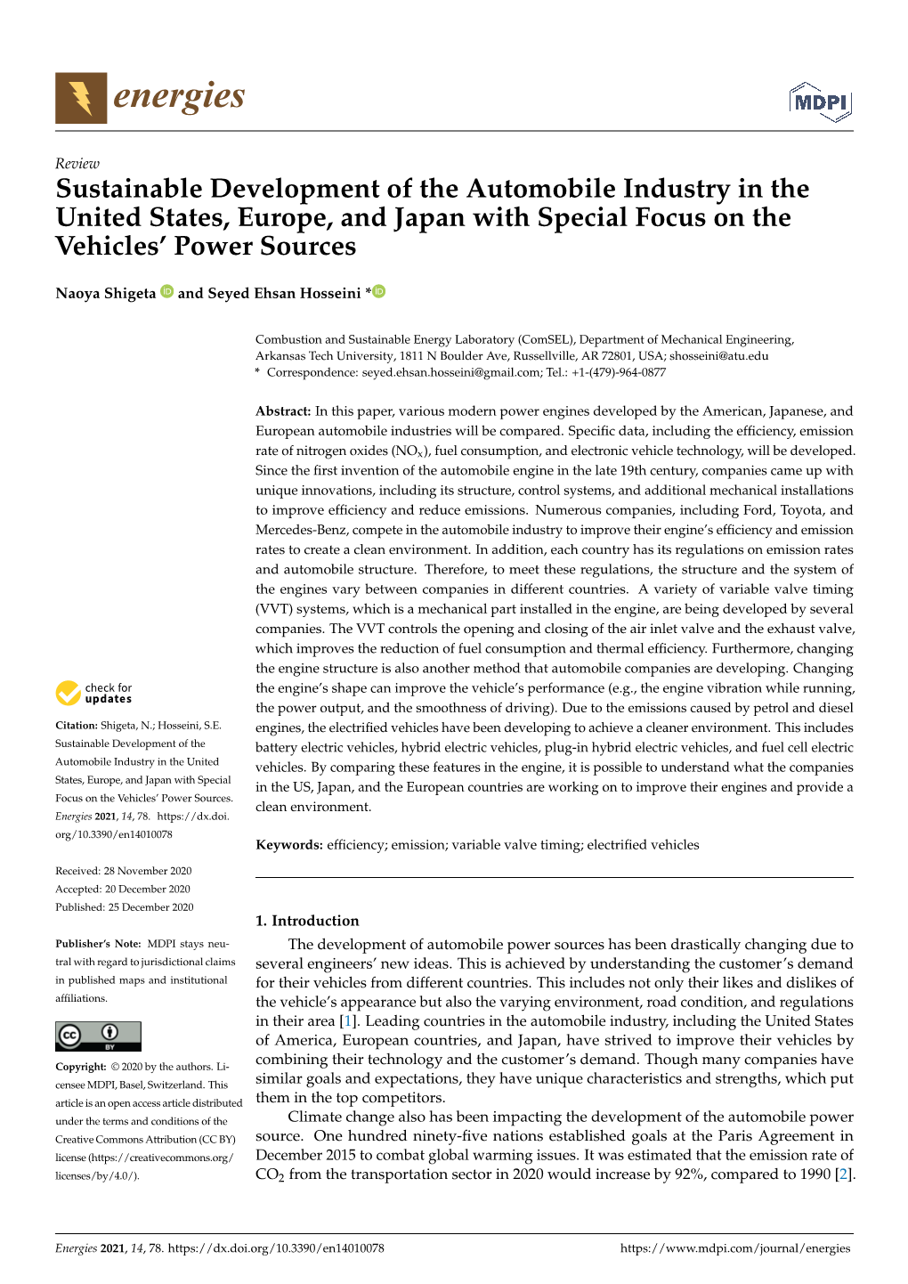 Sustainable Development of the Automobile Industry in the United States, Europe, and Japan with Special Focus on the Vehicles’ Power Sources