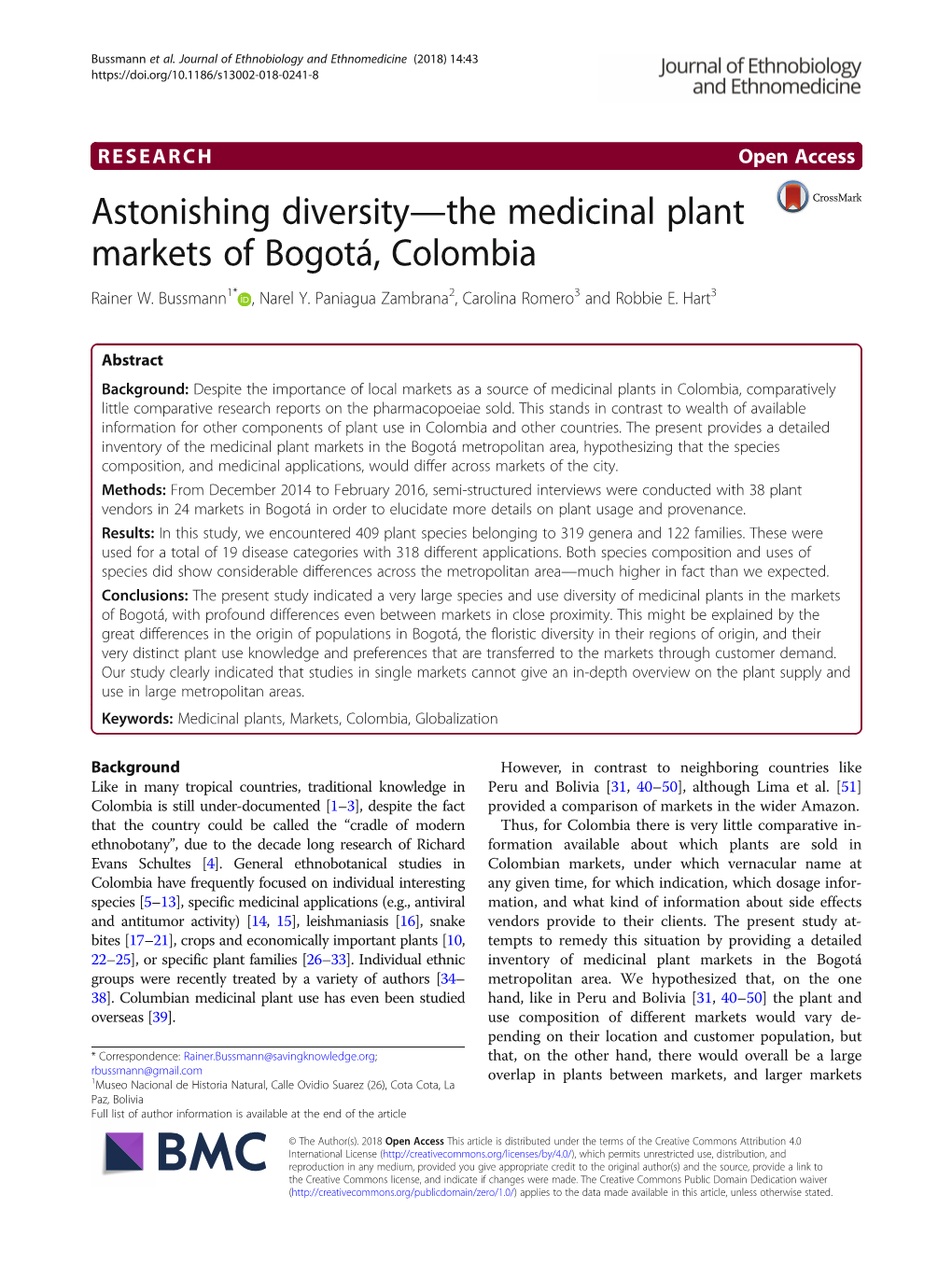 Astonishing Diversity—The Medicinal Plant Markets of Bogotá, Colombia Rainer W