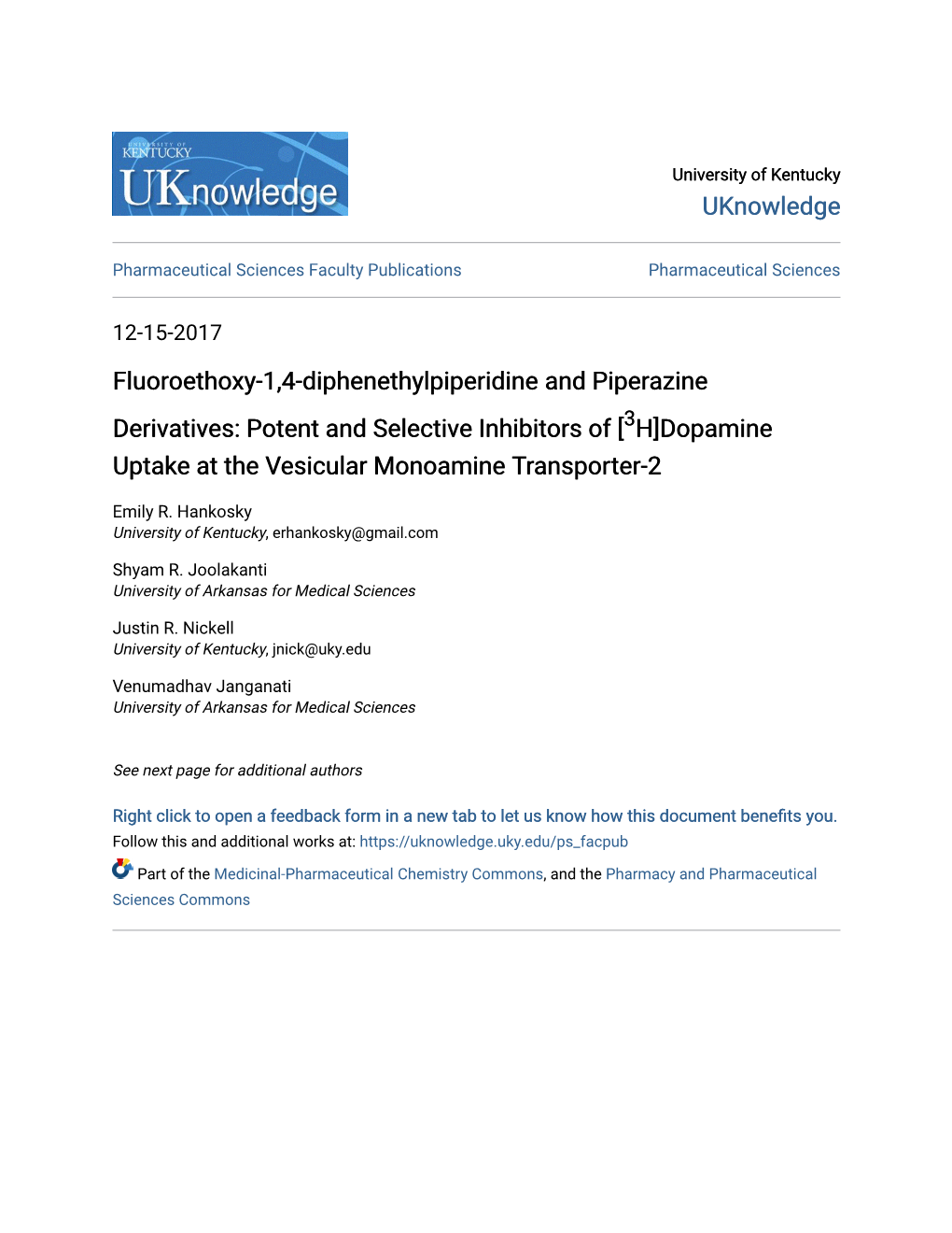 Potent and Selective Inhibitors of [3H]Dopamine Uptake at the Vesicular Monoamine Transporter-2