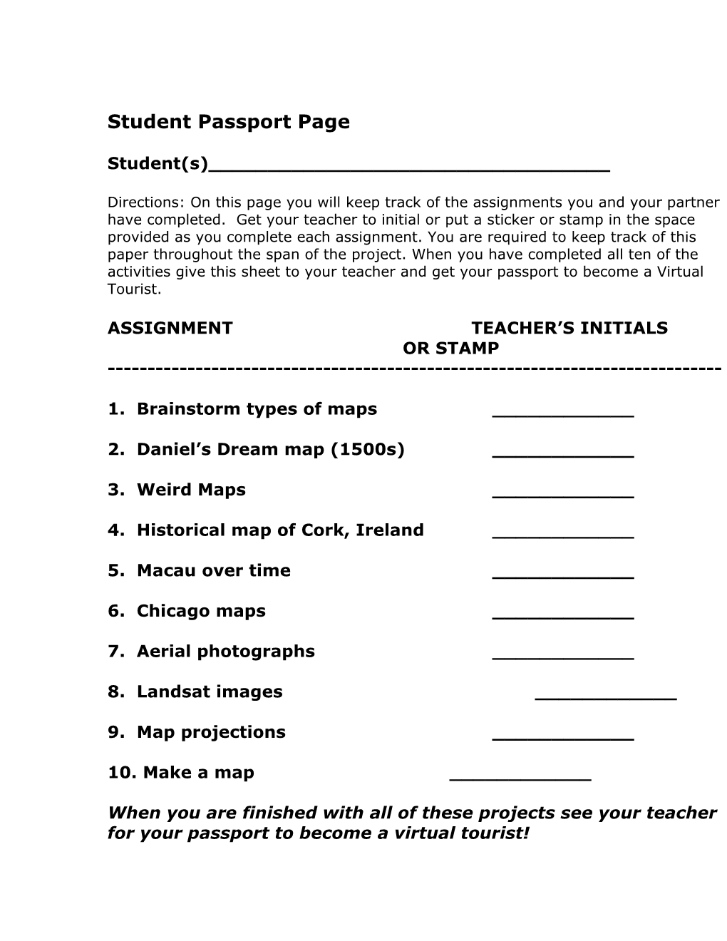 Student Passport Page