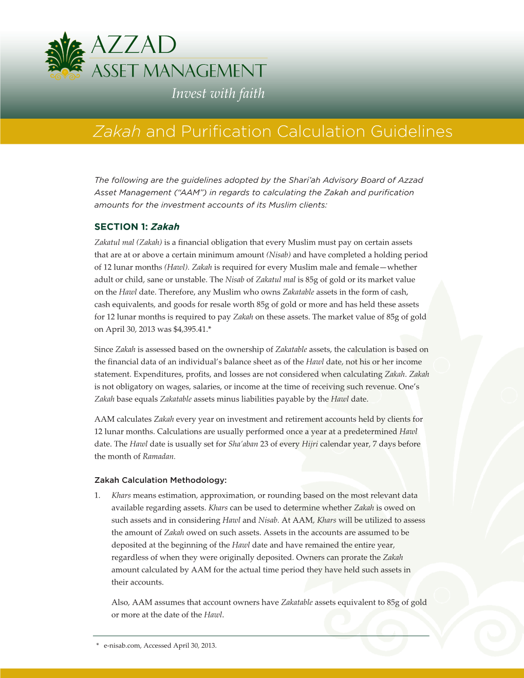 Zakah and Purification Calculation Guidelines