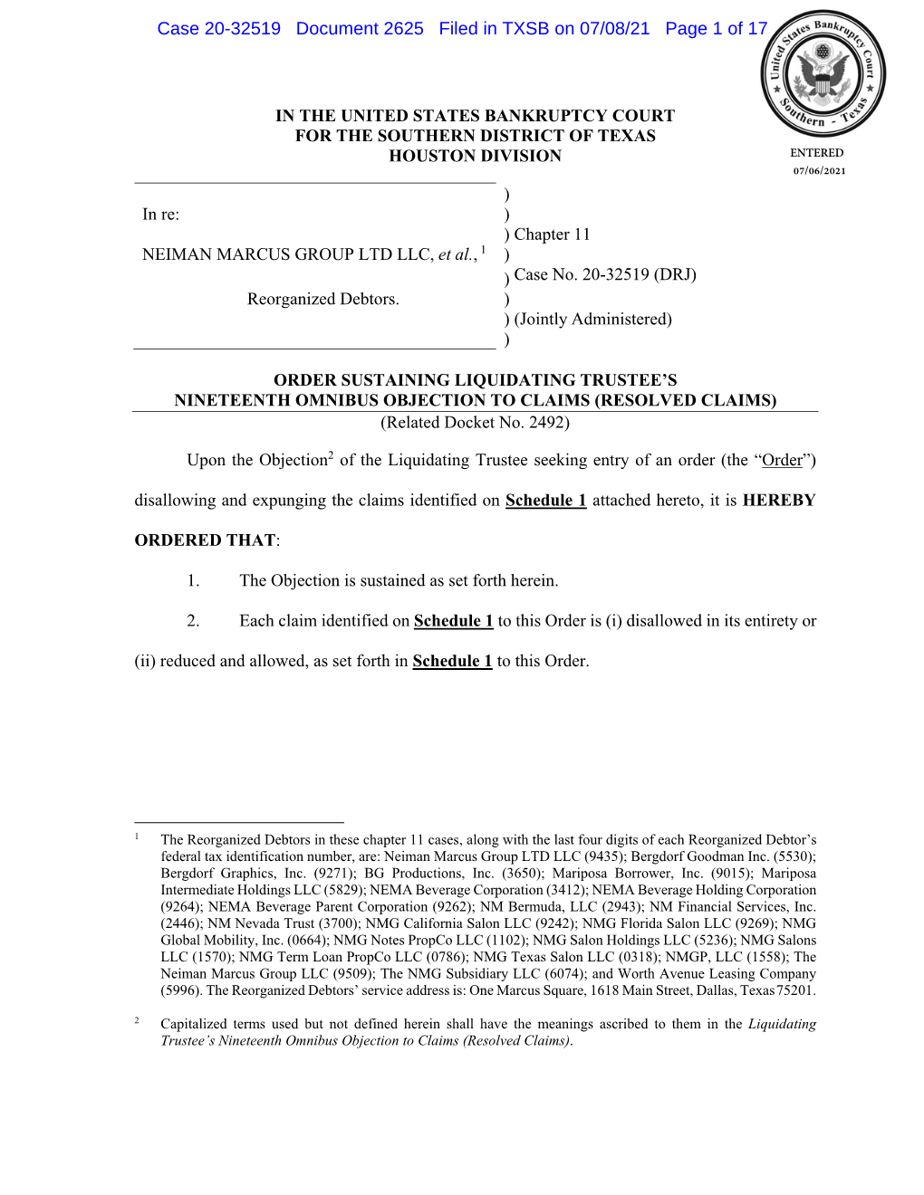 Case 20-32519 Document 2625 Filed in TXSB on 07/08/21 Page 1 of 17