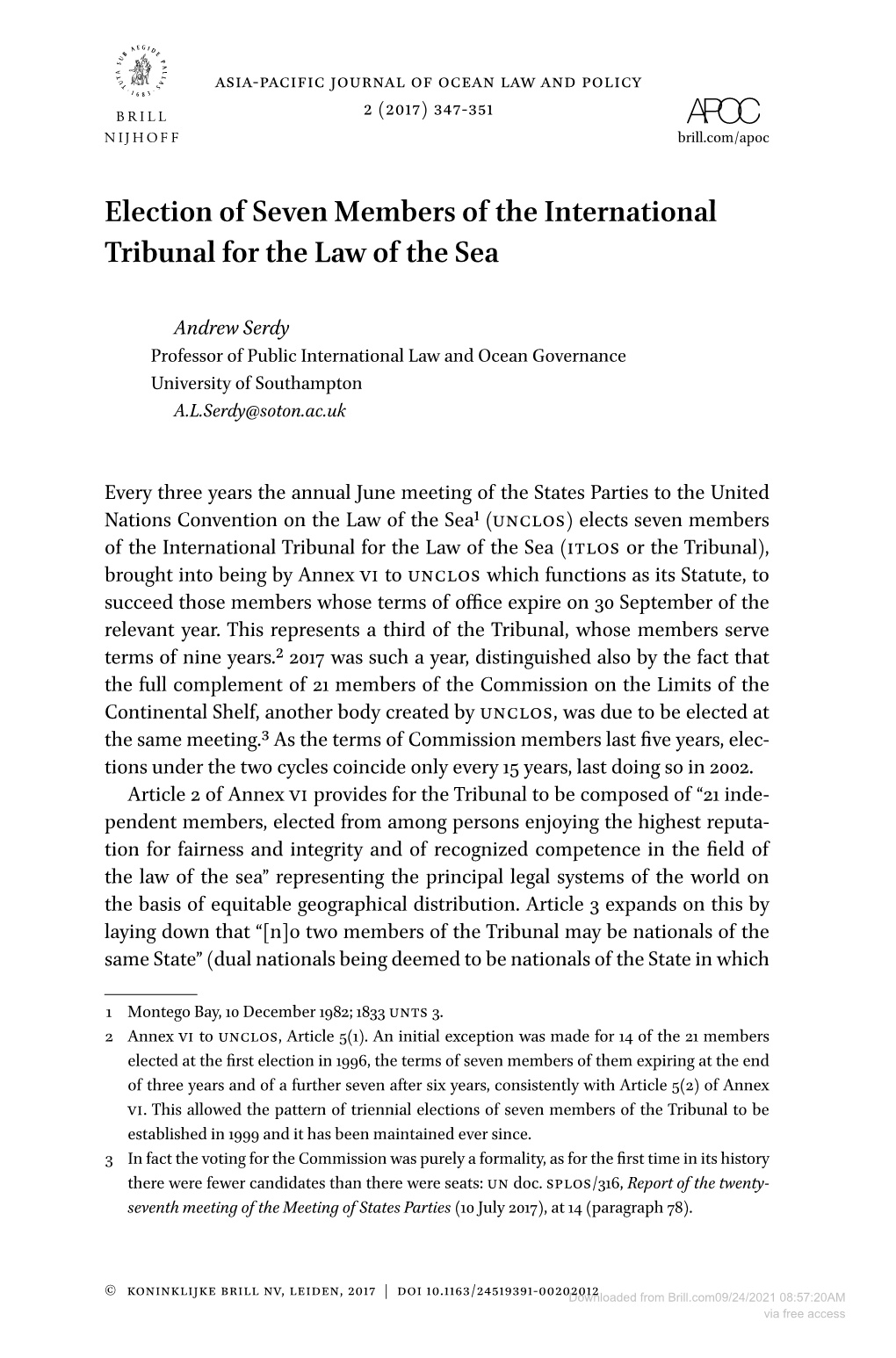 Election of Seven Members of the International Tribunal for the Law of the Sea