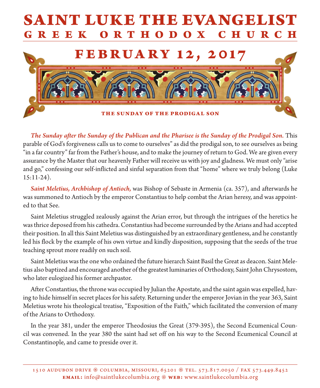 SAINT LUKE the EVANGELIST GREEK ORTHODOX CHURCH February 12, 2017