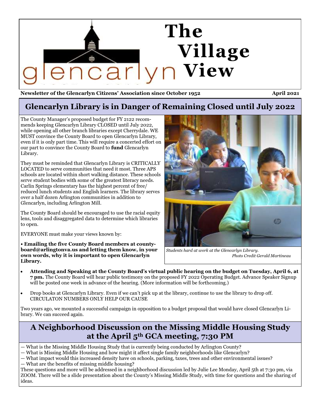 Village View, and Deborah Elkinton 703-347-3174 Enter Your Information As We Prepare to Print a New Treasurer Glencarlyn Directory
