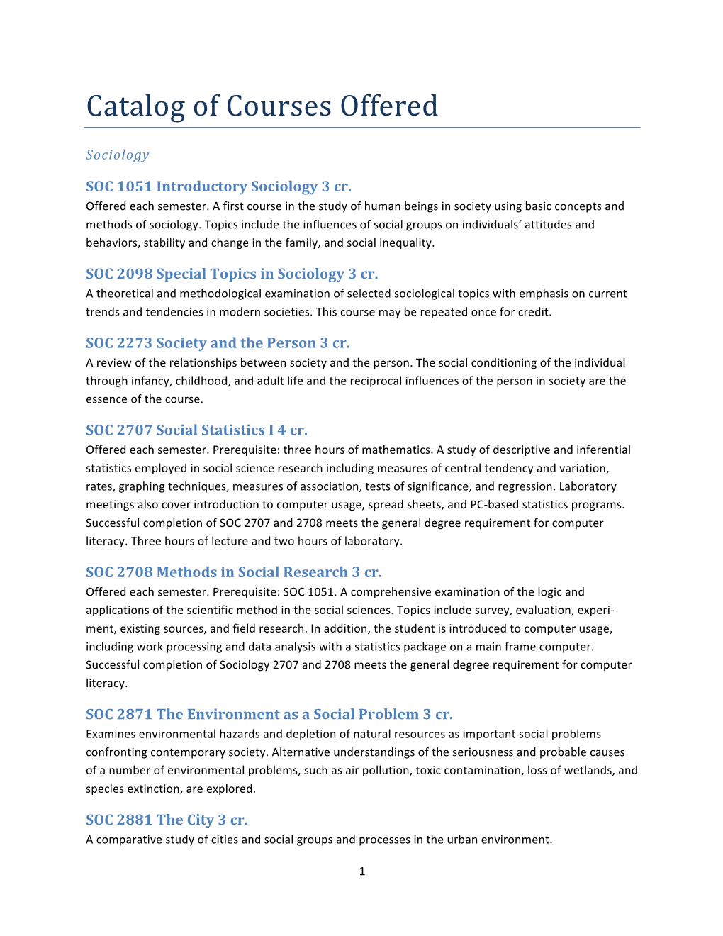 Catalog of Courses Offered