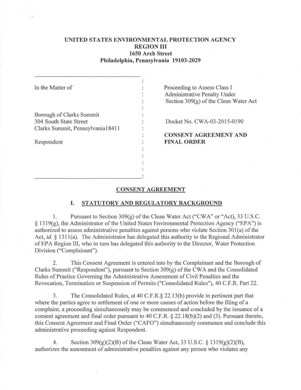 Clarks Summit Consent Agreement and Final Order