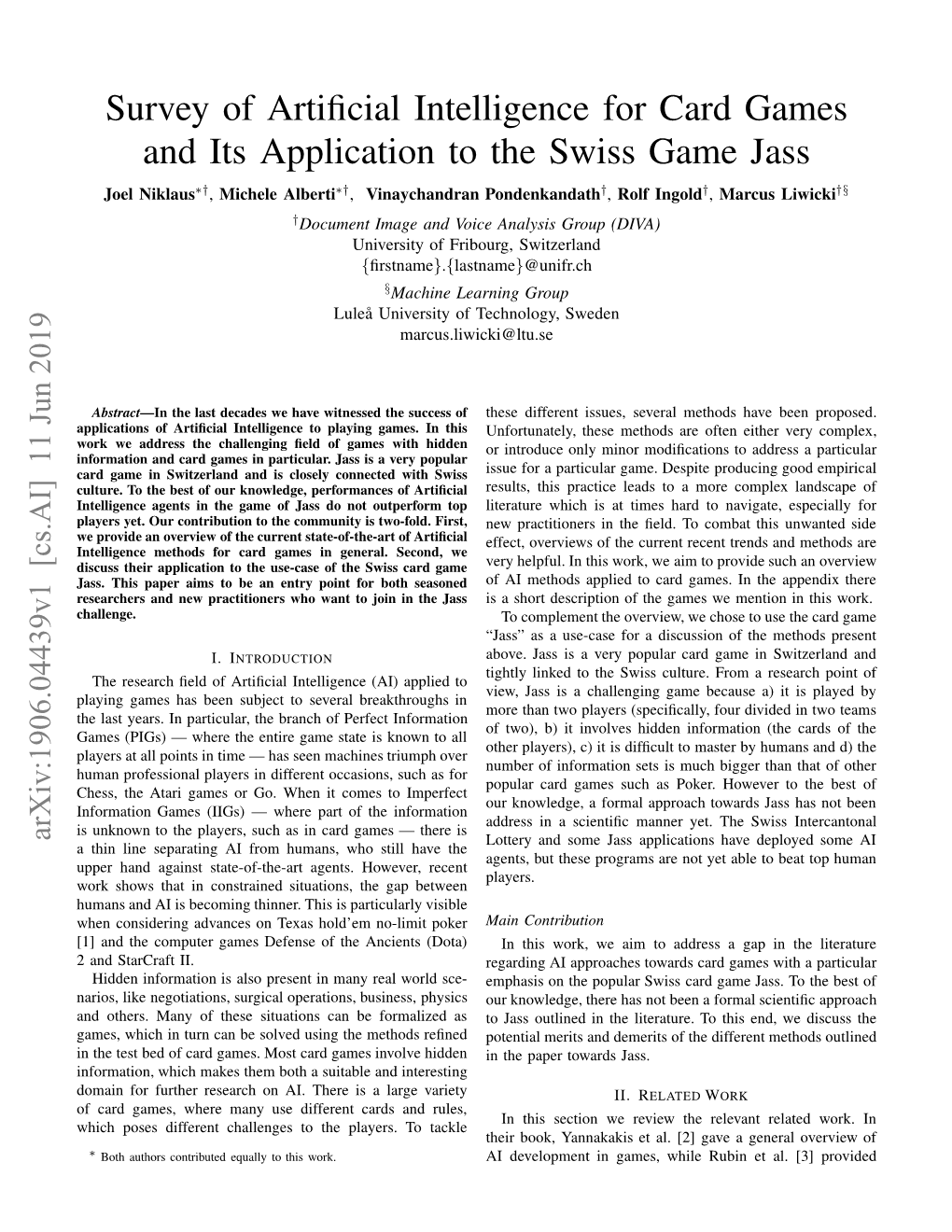 Survey of Artificial Intelligence for Card Games and Its Application To