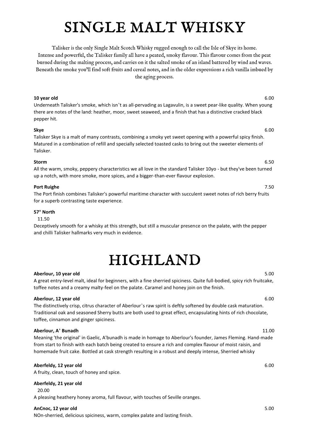 Single Malt Whisky Highland