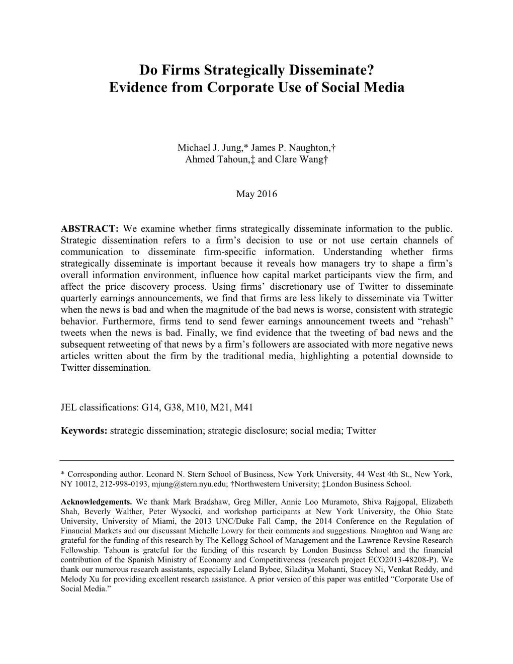 Do Firms Strategically Disseminate? Evidence from Corporate Use of Social Media