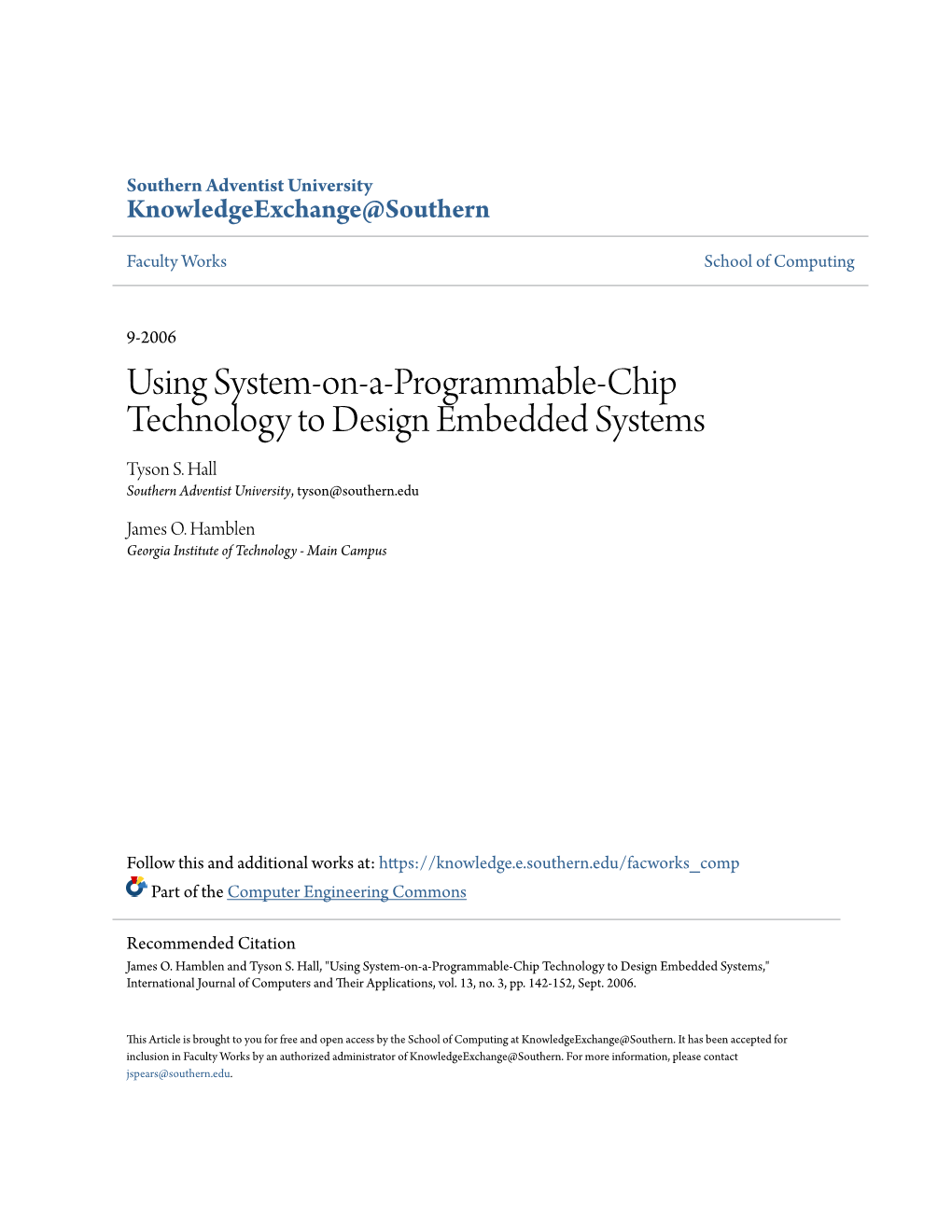 Using System-On-A-Programmable-Chip Technology to Design Embedded Systems Tyson S