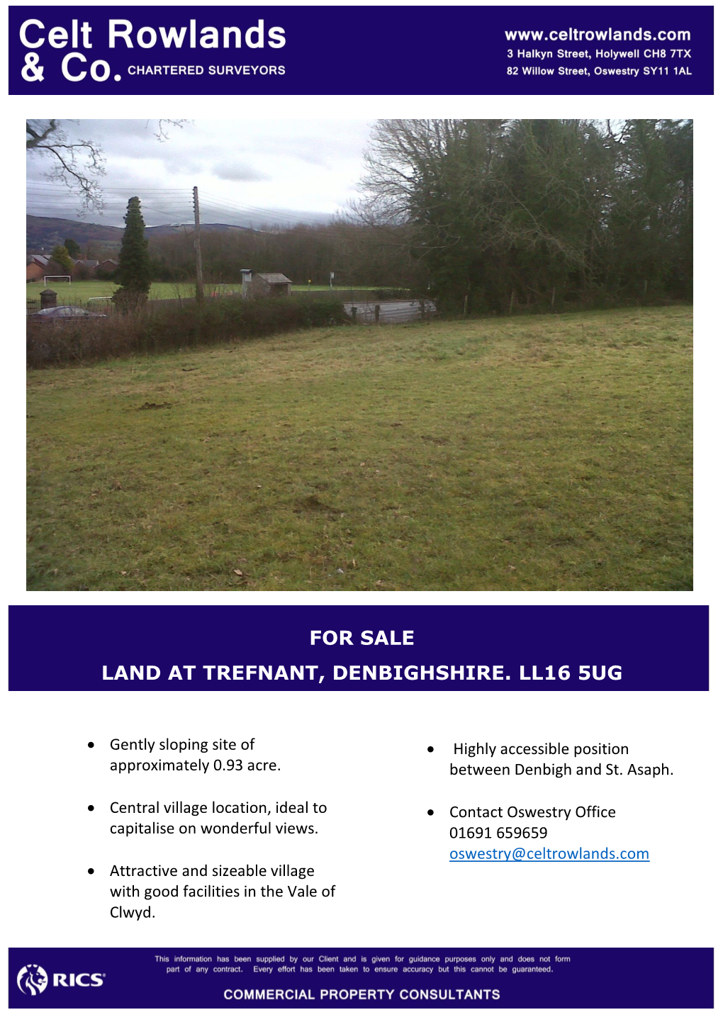 For Sale Land at Trefnant, Denbighshire. Ll16 5Ug