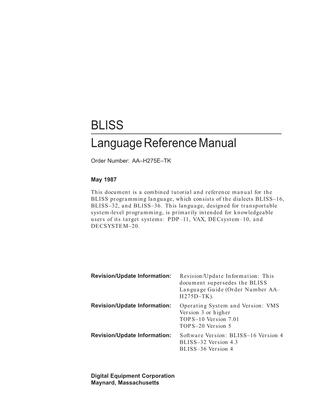 BLISS Language Reference Manual